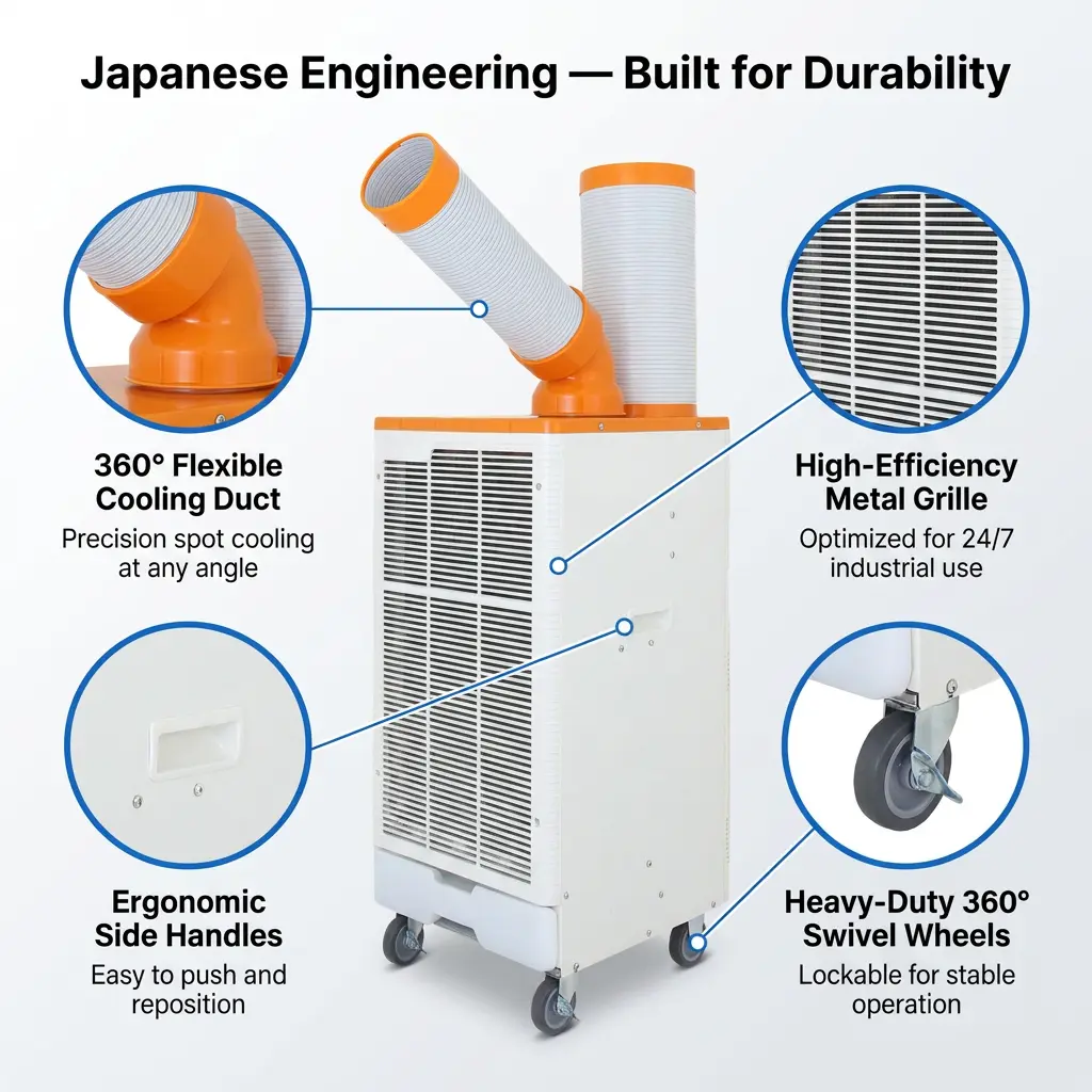 OEM Orange White Japanese Style 3 Min Rapid Cooling Spot Cooler Industrial Air Conditioner para sa Metalworking Workshop OEM Orange White Japanese Style 3 Min Rapid Cooling Spot Cooler Industrial Air Conditioner para sa Metalworking Workshop