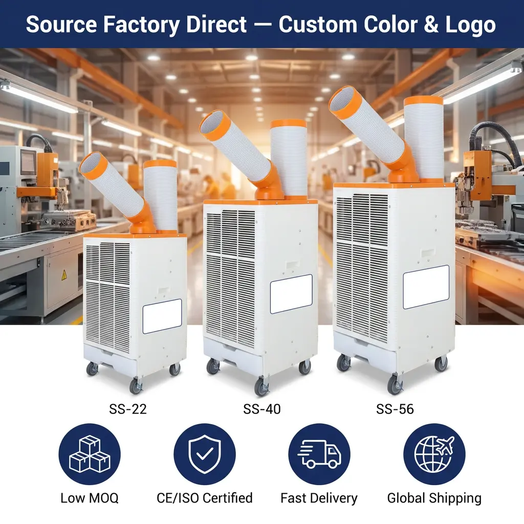 OEM Orange White Japanese Style 3 Min Rapid Cooling Spot Cooler Industrial Air Conditioner para sa Metalworking Workshop