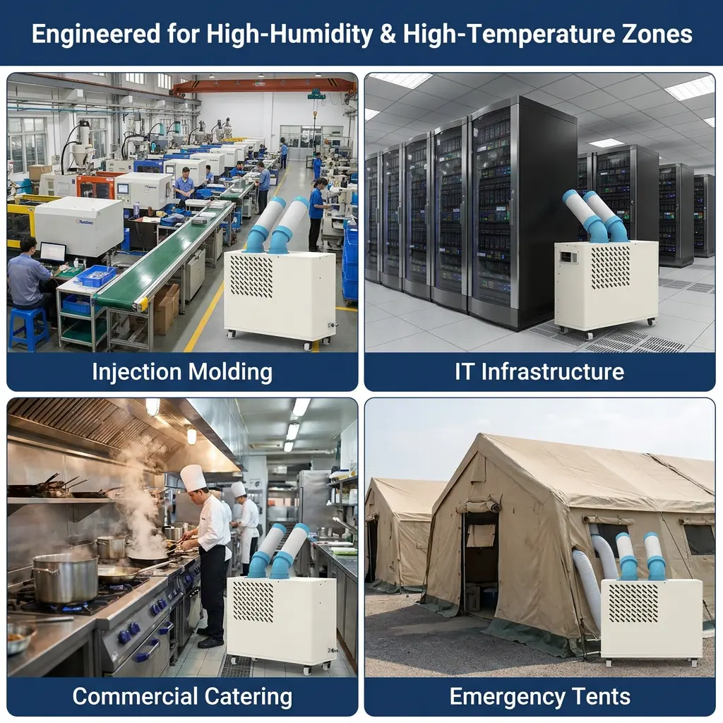Custom Low Profile White Dual Cooling Duct Plug Play Movable Spot Cooler Portable Industrial AC With Commercial Kitchen