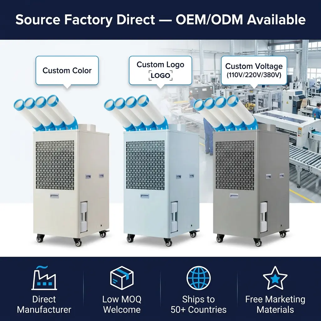 OEM Custom Logo Industrial Portable Air Conditioner 110V 220V 380V Multi-Voltage Low MOQ Direktang Supply ng Pabrika